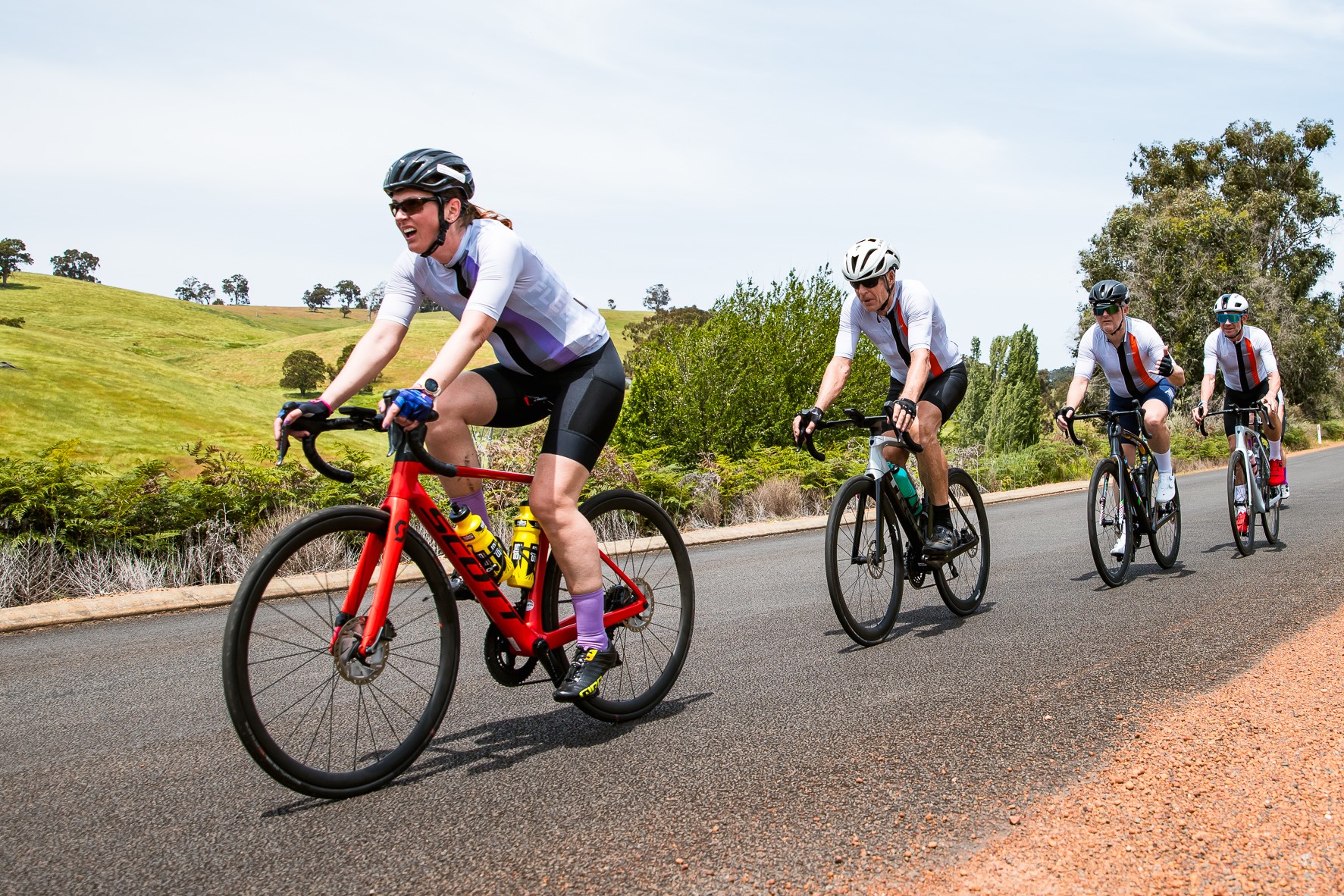 Maya Zoranjic, amateur road cyclist from Perth, leads her team in a team time trial during the 2024 Tour of Margaret River. Photo by Patrick Boeré.